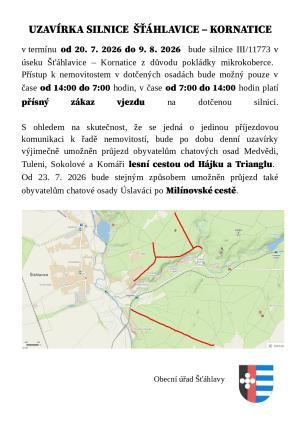 UZAVÍRKA SILNICE ŠŤÁHLAVICE – KORNATICE